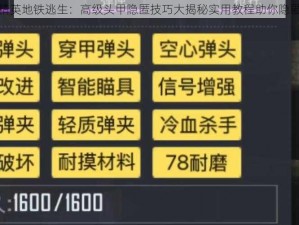 和平精英地铁逃生：高级头甲隐匿技巧大揭秘实用教程助你隐匿无形