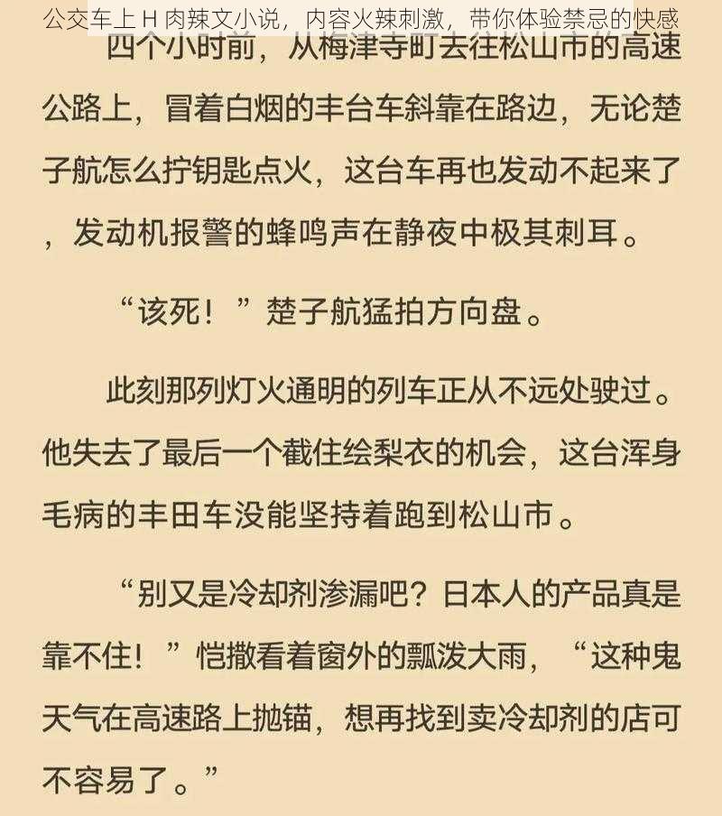 公交车上 H 肉辣文小说，内容火辣刺激，带你体验禁忌的快感