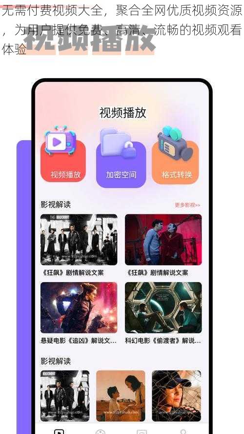 无需付费视频大全，聚合全网优质视频资源，为用户提供免费、高清、流畅的视频观看体验