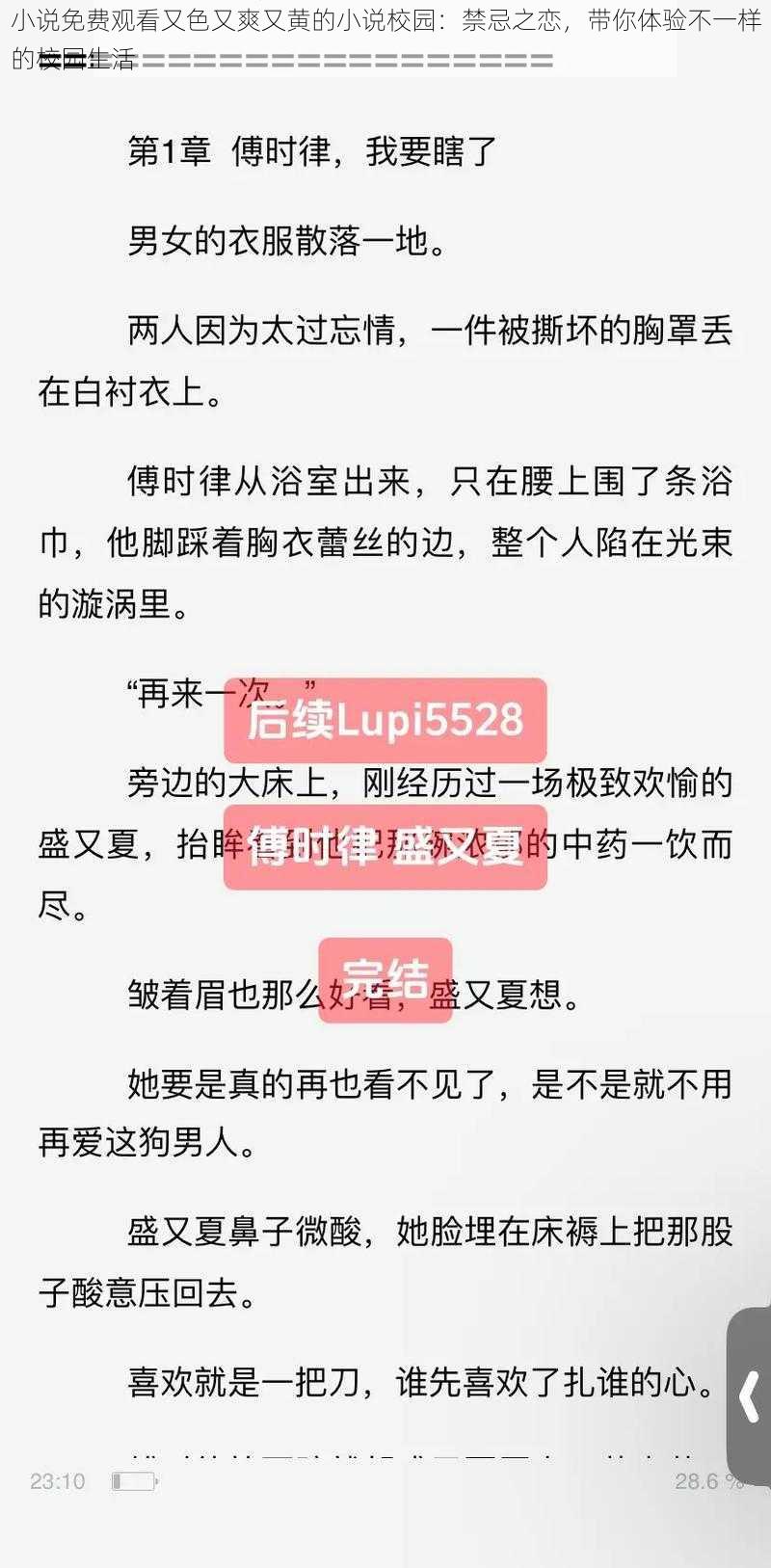 小说免费观看又色又爽又黄的小说校园：禁忌之恋，带你体验不一样的校园生活