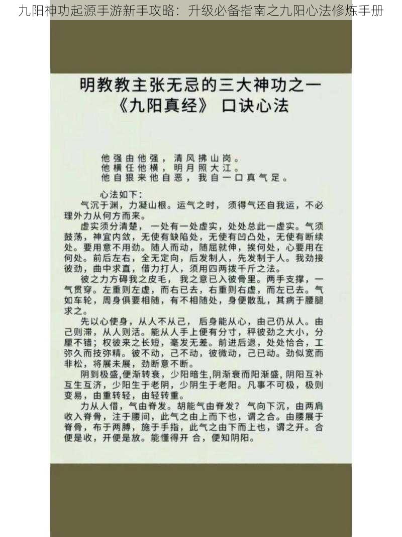 九阳神功起源手游新手攻略：升级必备指南之九阳心法修炼手册