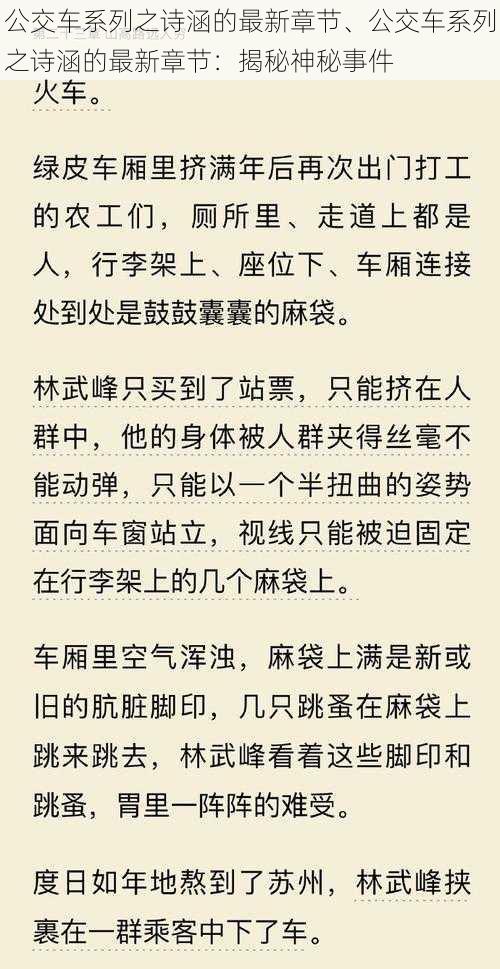 公交车系列之诗涵的最新章节、公交车系列之诗涵的最新章节：揭秘神秘事件