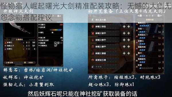 怪物猎人崛起曙光大剑精准配装攻略：无憾的大剑无怨念物搭配建议