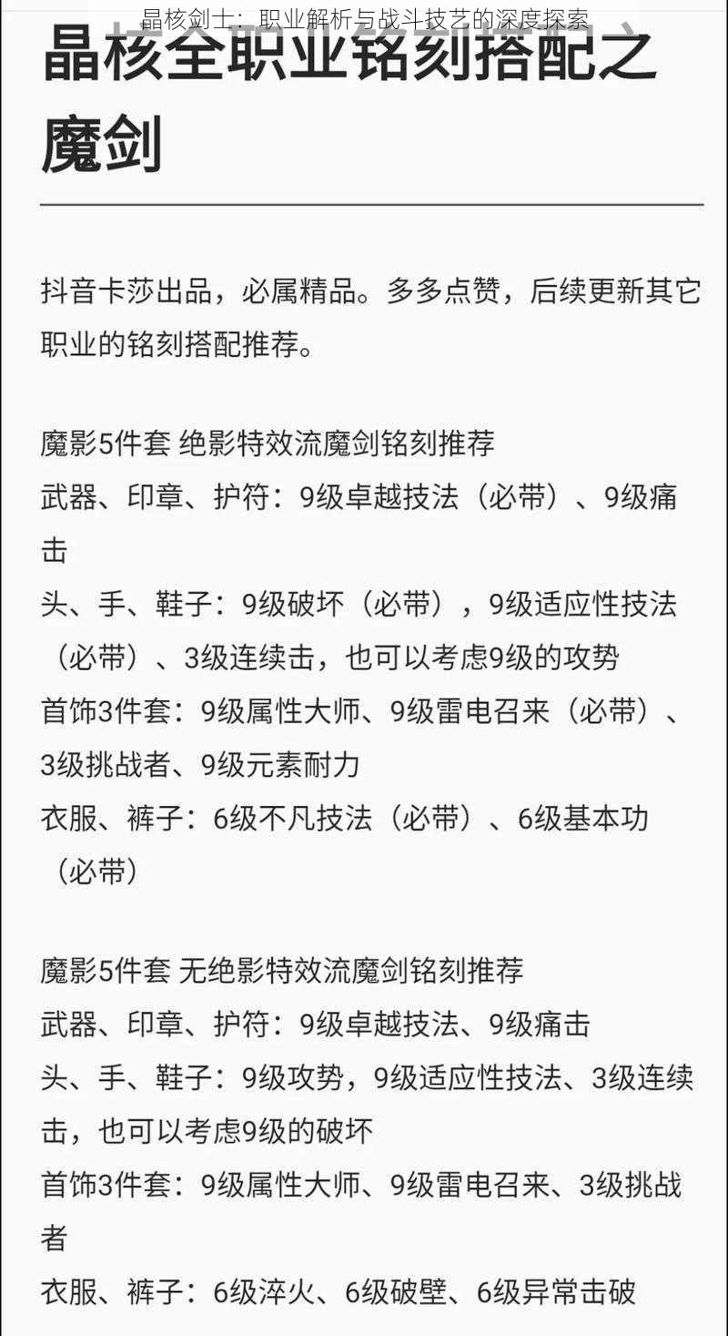 晶核剑士：职业解析与战斗技艺的深度探索