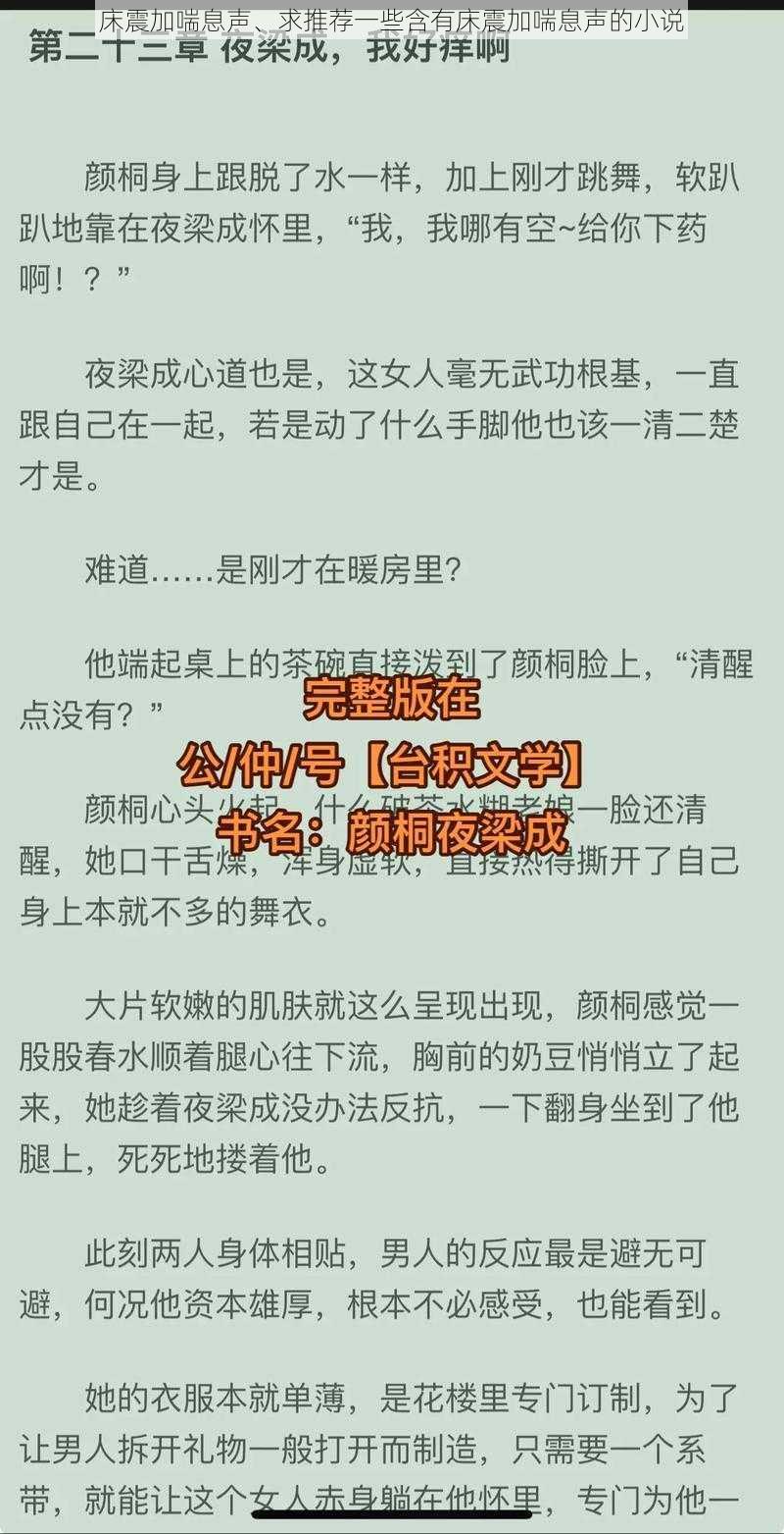 床震加喘息声、求推荐一些含有床震加喘息声的小说