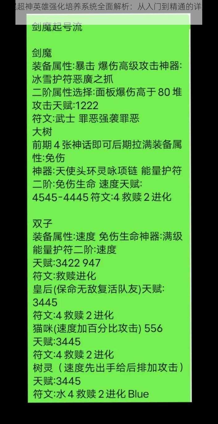 全民超神英雄强化培养系统全面解析：从入门到精通的详解指南