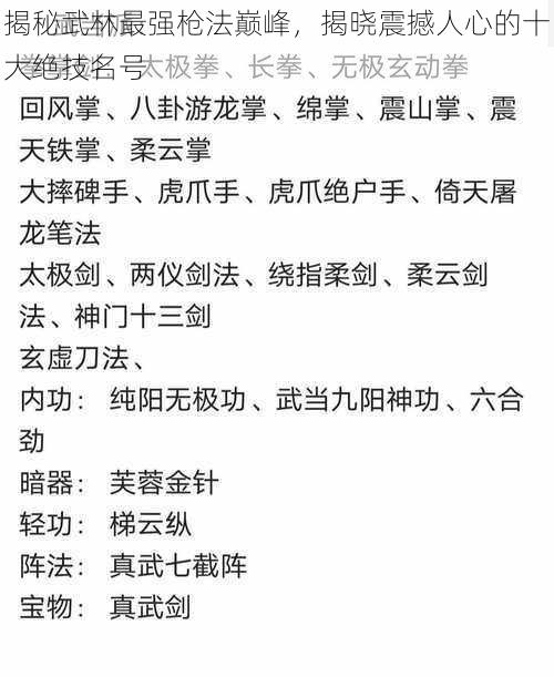 揭秘武林最强枪法巅峰，揭晓震撼人心的十大绝技名号